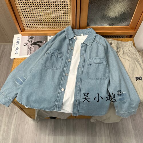 吴小越w2116男童牛仔外套同学痞帅男孩秋装新款衬衣版型春秋款大