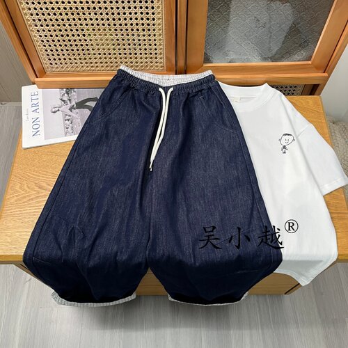 吴小越w2456男童薄牛仔裤夏季原色撞色抖抖裤工艺中大童防蚊裤
