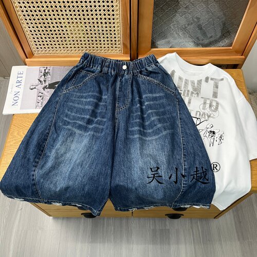 吴小越w2427男童夏装牛仔短裤宽松中大童男孩中裤夏款五分裤子薄