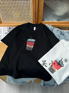 吴小越w2235男童夏款宽松圆领韩版无感数码印花棉t恤短袖中大童