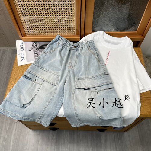 吴小越w2475男童夏装牛仔工装短裤宽松中大童男孩中裤夏款五分裤