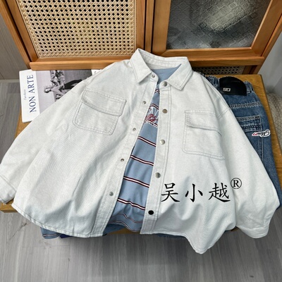 吴小越w2103男童牛仔外套同学痞帅男孩秋装新款衬衣版型春秋款大