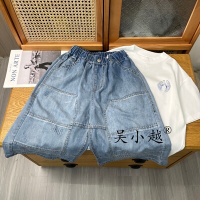 吴小越w2353男童薄牛仔裤夏季砂洗裤工艺中大童装帅气男孩短裤