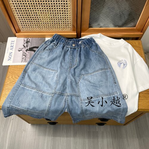 吴小越w2353男童薄牛仔裤夏季砂洗裤工艺中大童装帅气男孩短裤