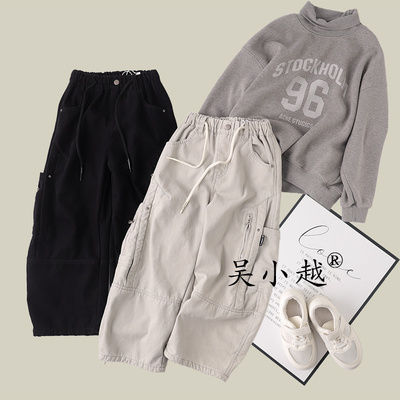 吴小越w1733男童加绒工装裤冬款多口袋痞帅男孩冬新款韩版长裤