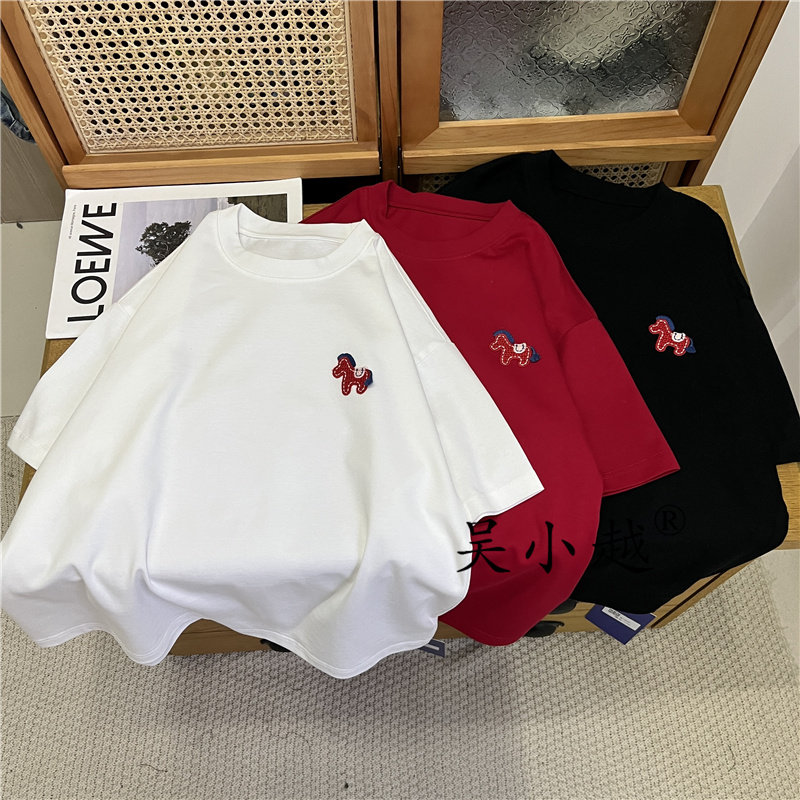 吴小越w1905男童短袖高克重年服韩版小码贴标刺绣绒感t恤中大童