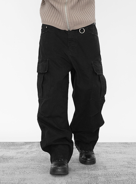 OD/DARKNESS 2025秋 炮弹侧兜做旧毛边破坏阔腿休闲复古工装长裤