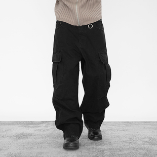 长裤 炮弹侧兜做旧毛边破坏阔腿休闲复古工装 2025秋 DARKNESS
