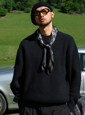 OD/DARKNESS 25秋粗针坑条圆领套头纯色复古百搭宽松休闲针织毛衣