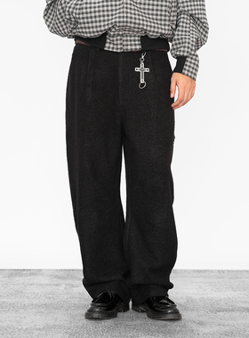 OD/DARKNESS 2025秋 侧兜重磅羊毛呢宽松复古老钱阔腿弯刀休闲裤