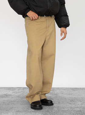 OD/DARKNESS 2025冬阔腿卡其斜纹棉布水洗立体弧形弯刀休闲老板裤