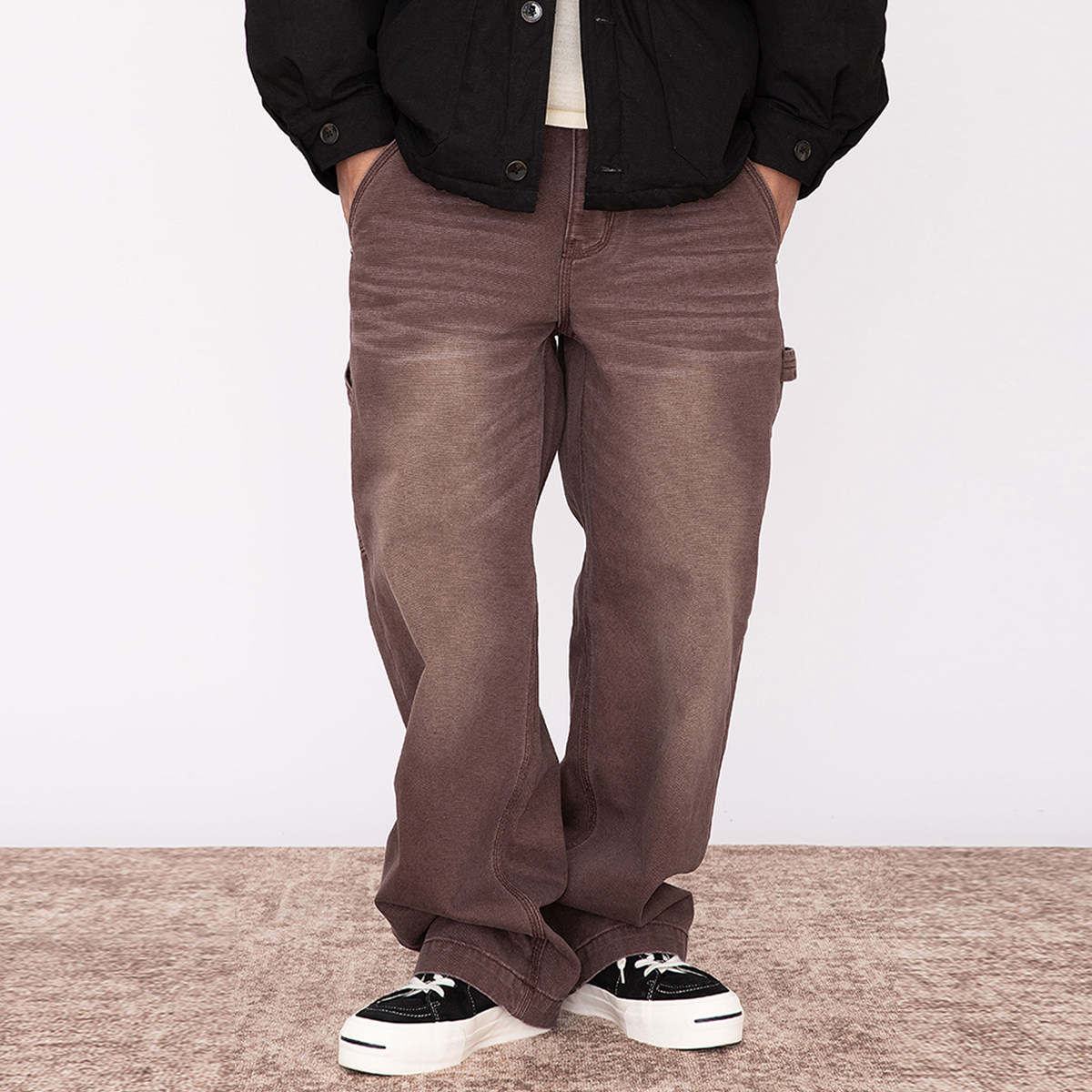 OD/CASTLE 2025冬 水洗做旧猫须磨白脏红色牛仔裤复古工装伐木裤,男装,牛仔裤,淘宝优惠券,粉丝福利购,淘宝优惠卷