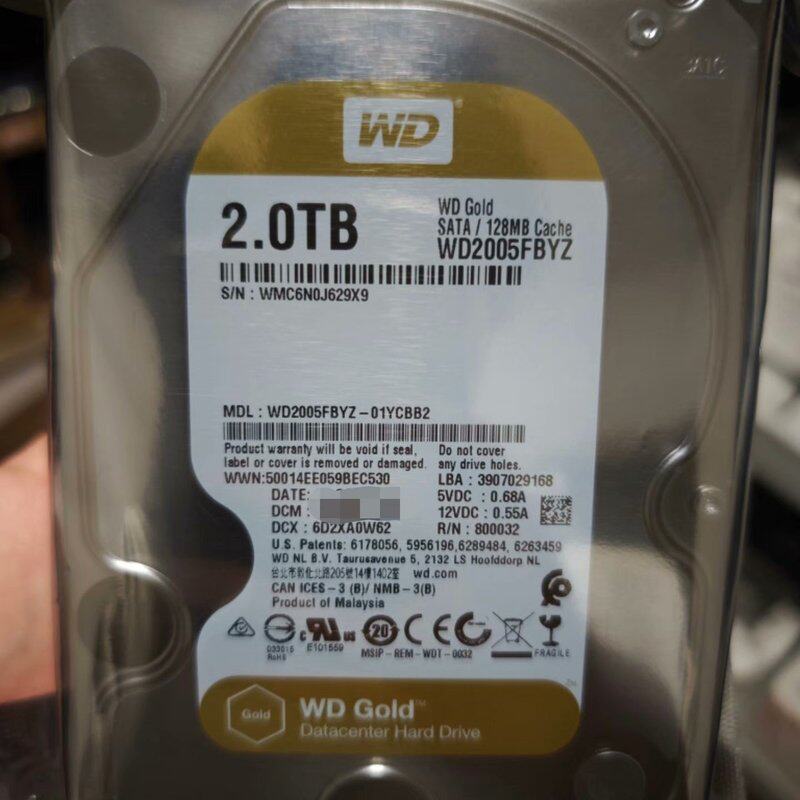 价出全新原装正品0通电西数金盘2T企业级硬盘,WD Gol--议价商品