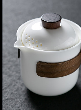 羊脂玉白瓷盖碗手抓壶带过滤泡茶