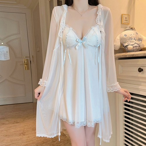 性感睡衣女春秋带胸垫家居服