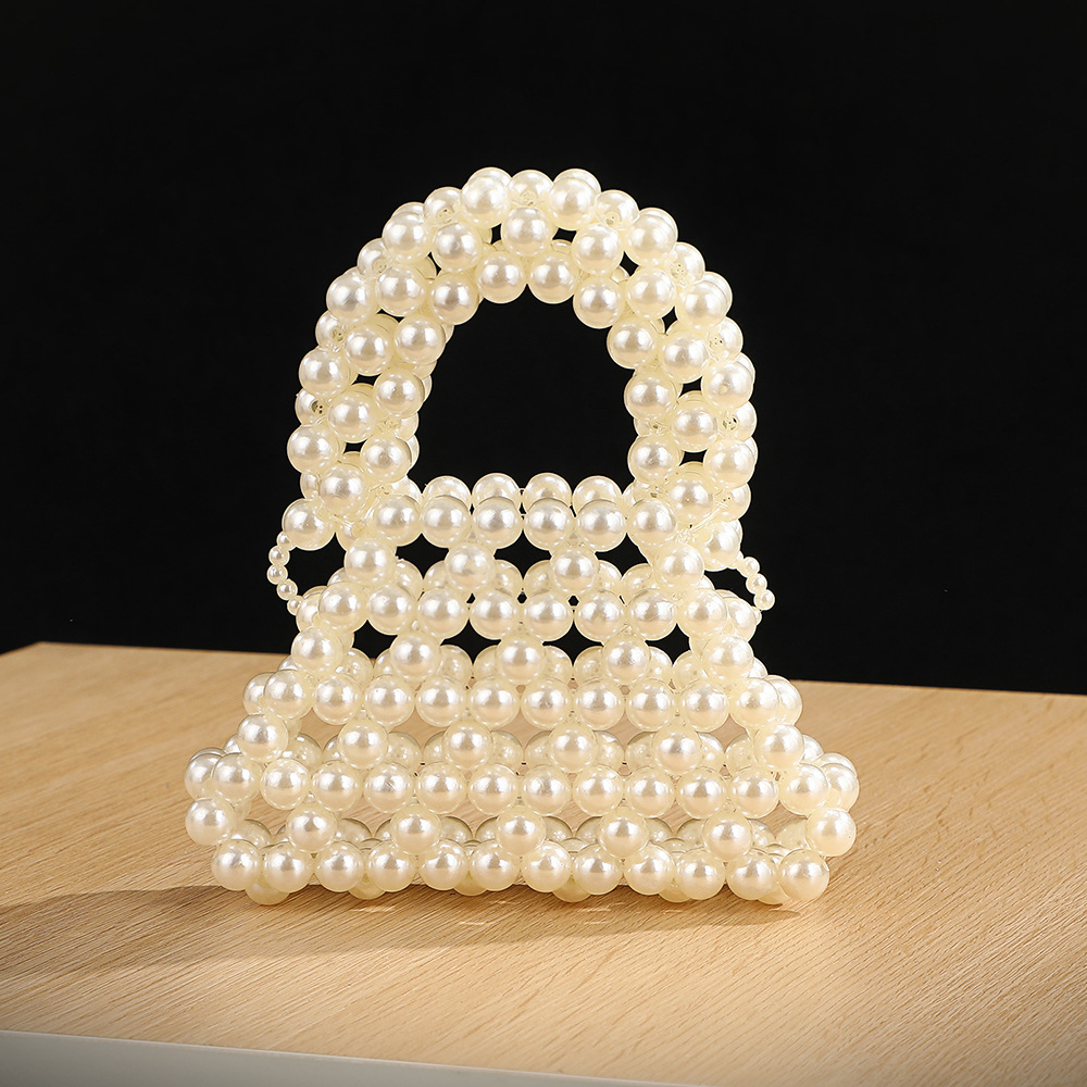 新款创意镂空方形手工串珠仿珍珠迷你口红包可爱手提晚宴女包