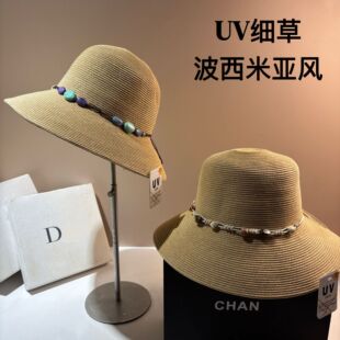 异域风情草帽女夏天法式优雅波西米亚防晒沙滩帽户外大檐遮阳帽潮