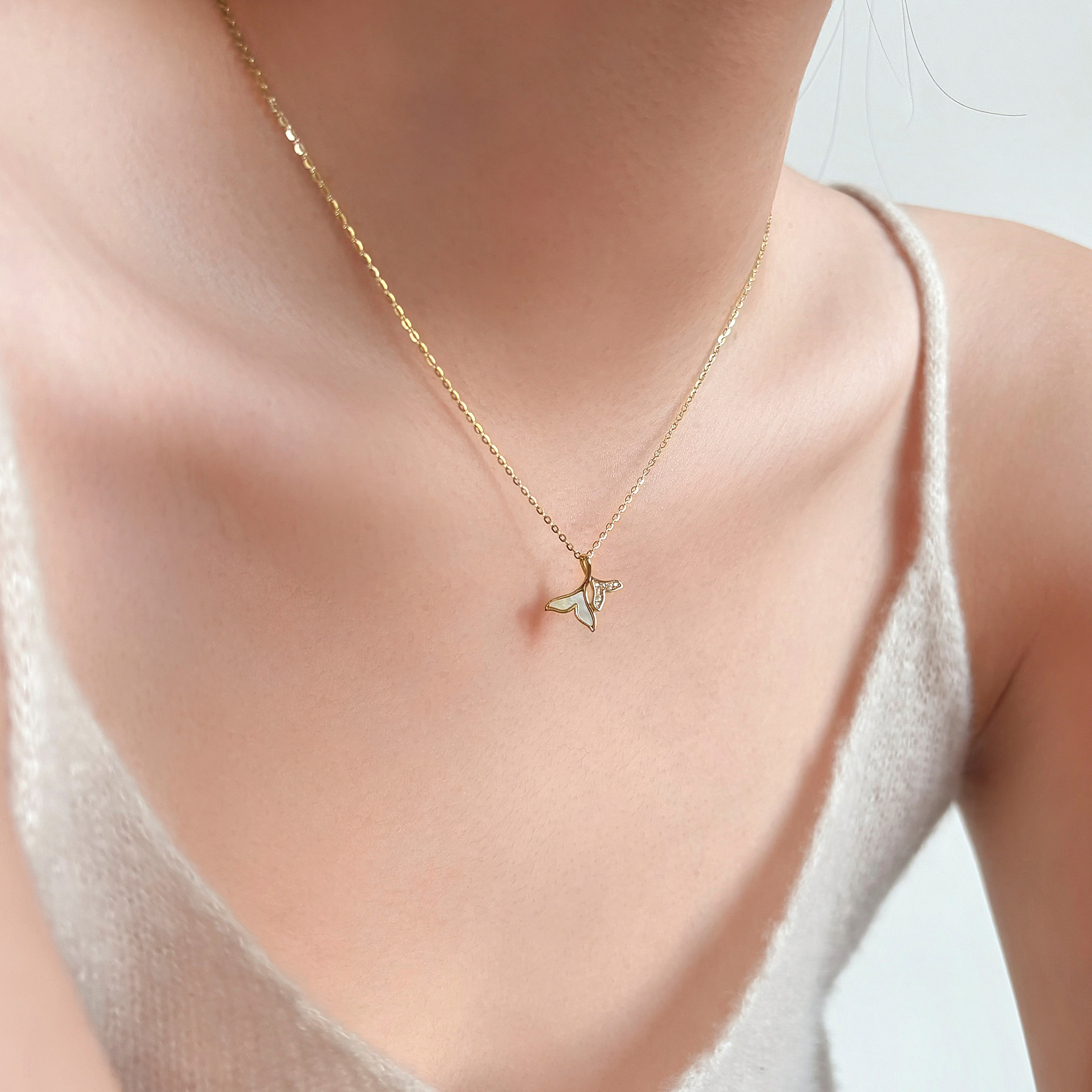 燕尾蝶/925银贝母海豚双鱼尾项链