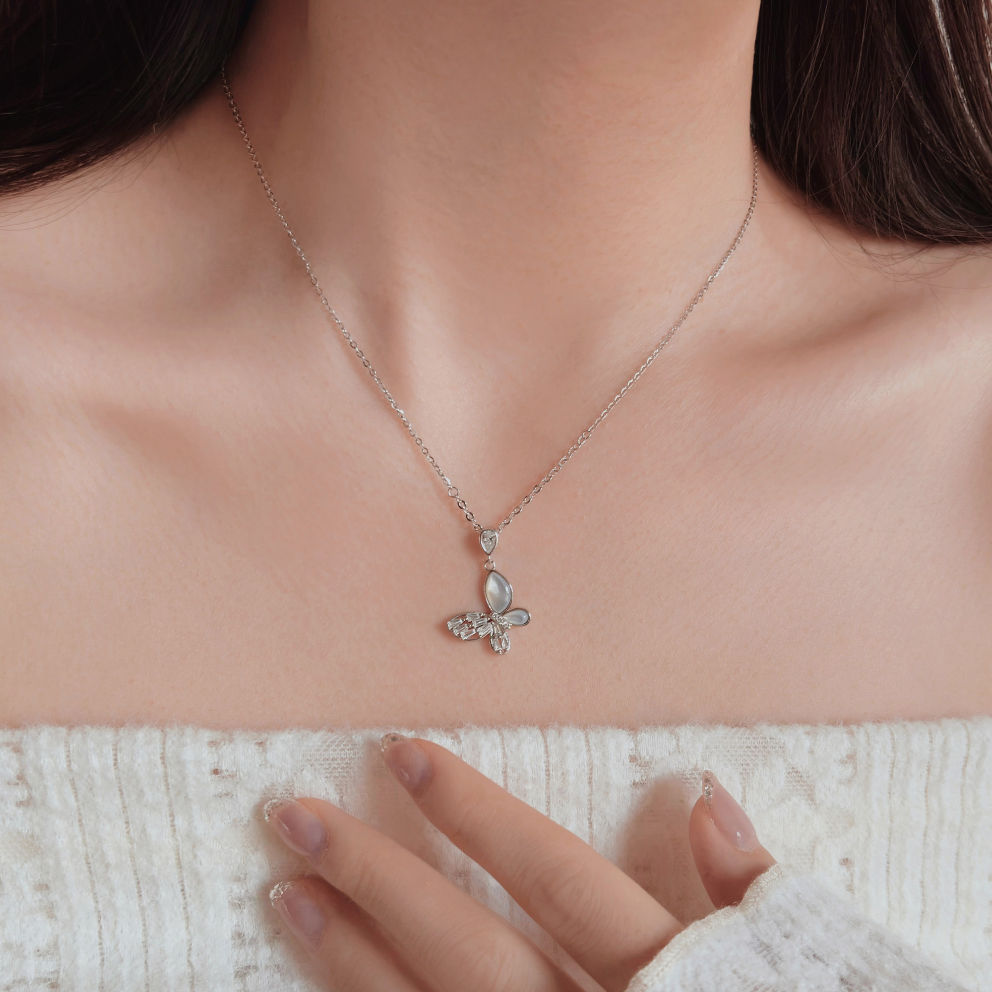 岚屿 吻蝶/重工轻奢贝母蝴蝶项链925银设计感毛衣链2026新款礼物,饰品/流行首饰/时尚饰品新,银饰项链,淘宝优惠券,粉丝福利购,淘宝优惠卷