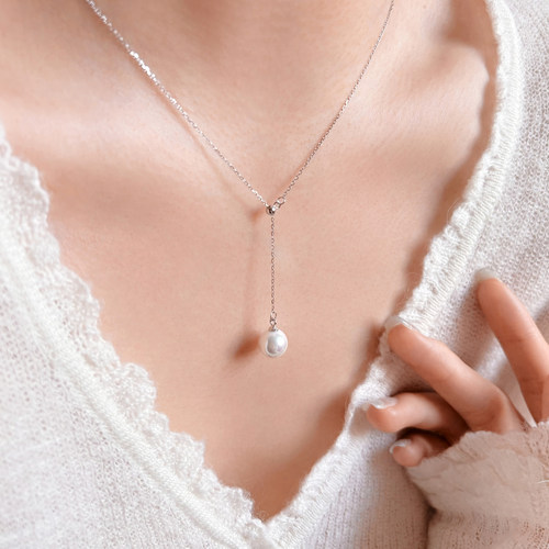 雨茉风铃/925银一颗正圆珍珠项链
