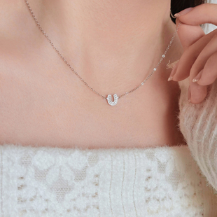 岚屿 马蹄声声/精致小巧925银U形马蹄细锁骨链马年简约项链礼物