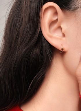 岚屿  清音/通体925银极简迷你爱心耳骨扣叠戴光面素圈耳圈耳环