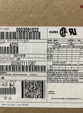 MOLEX03-09-1022 3091022 0309-1022 1545-R1原装进口塑壳