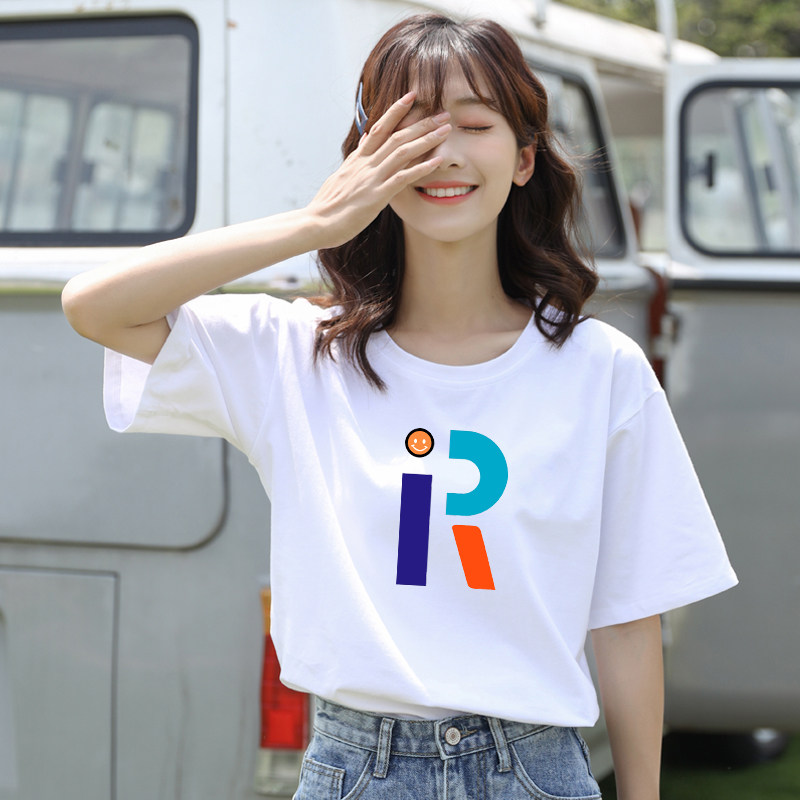 新款夏季圆领白色短袖T恤女款情侣宽松纯棉时尚正肩打底衫ins
