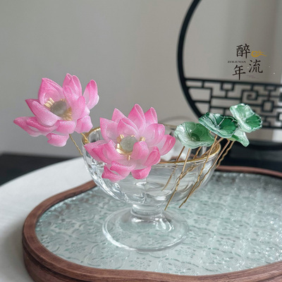 荷花花神欧根纱手工甜美花朵发钗