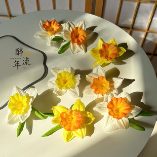 【水仙】高档十二花神系列仿真花发夹森系绢花仙古风花朵汉服头饰