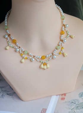 黄铃兰多层坦领珍珠软璎珞项链