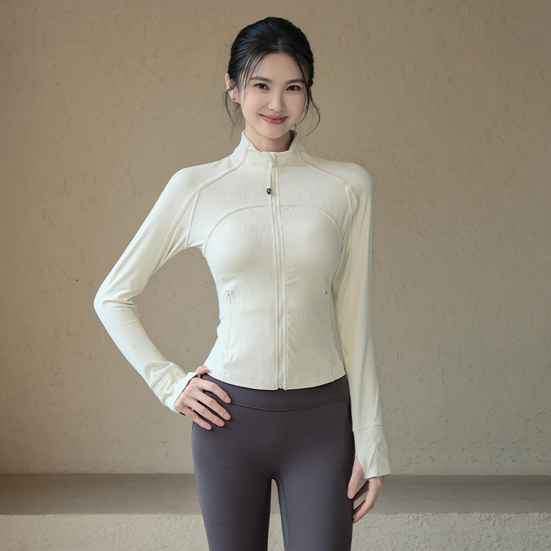 瑜伽服外套女秋冬新款罗纹运动上衣长袖跑步普拉提训练健身服外套