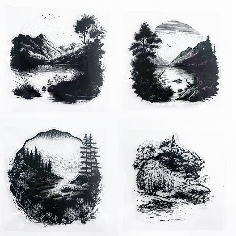 博采手账树风景透明印章图橡皮硅胶DIY相册贺卡制作图章