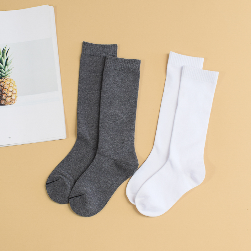 女童长筒袜纯棉春秋白色学生袜子