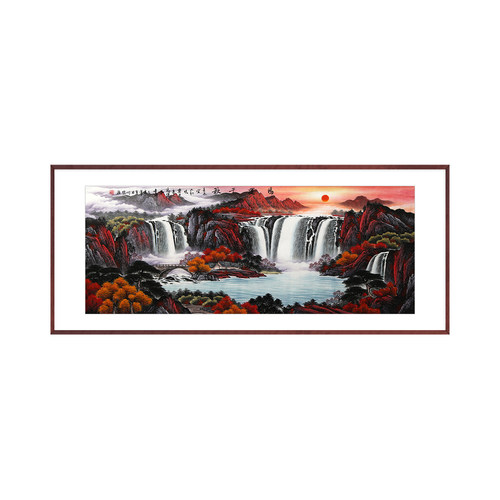 手绘山水国画中式客厅背景墙靠山挂画聚财风水办公室装饰鸿运千秋