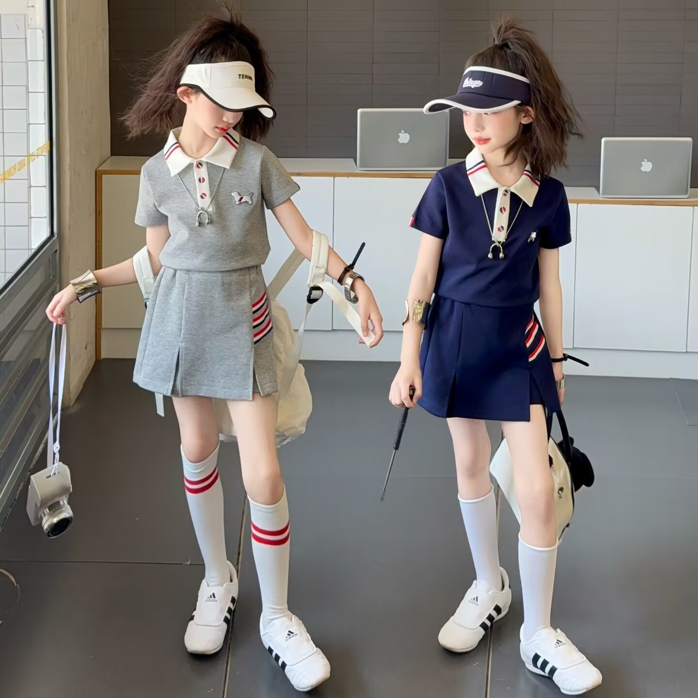 夏季小清新女童套装中大童女孩学院风polo衫一大一小儿童姐妹装夏