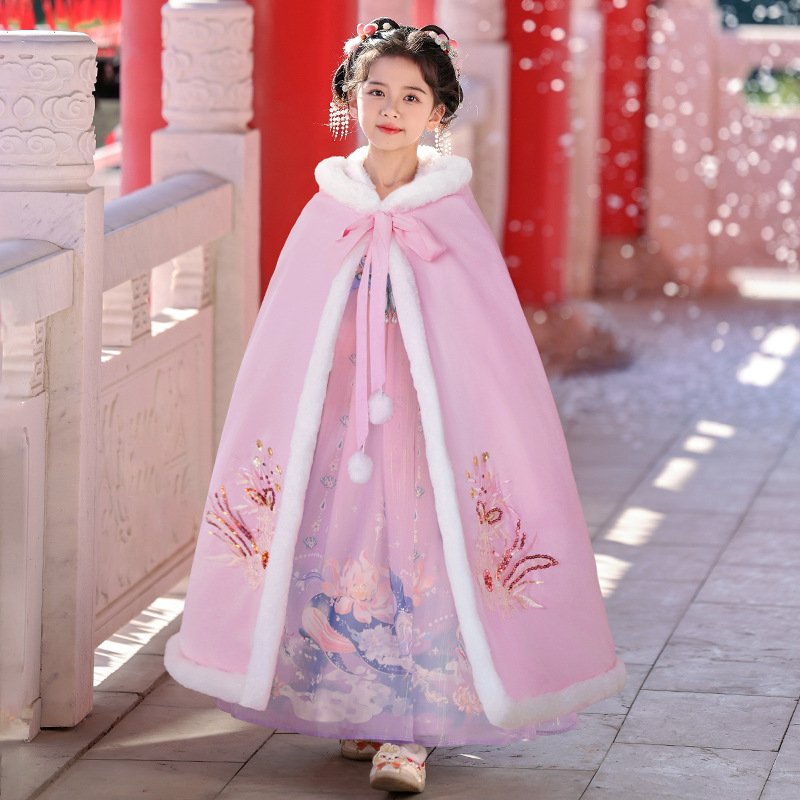 女童古装汉服连衣裙套装冬季加绒加厚女孩衣服小学生儿童姐妹装10