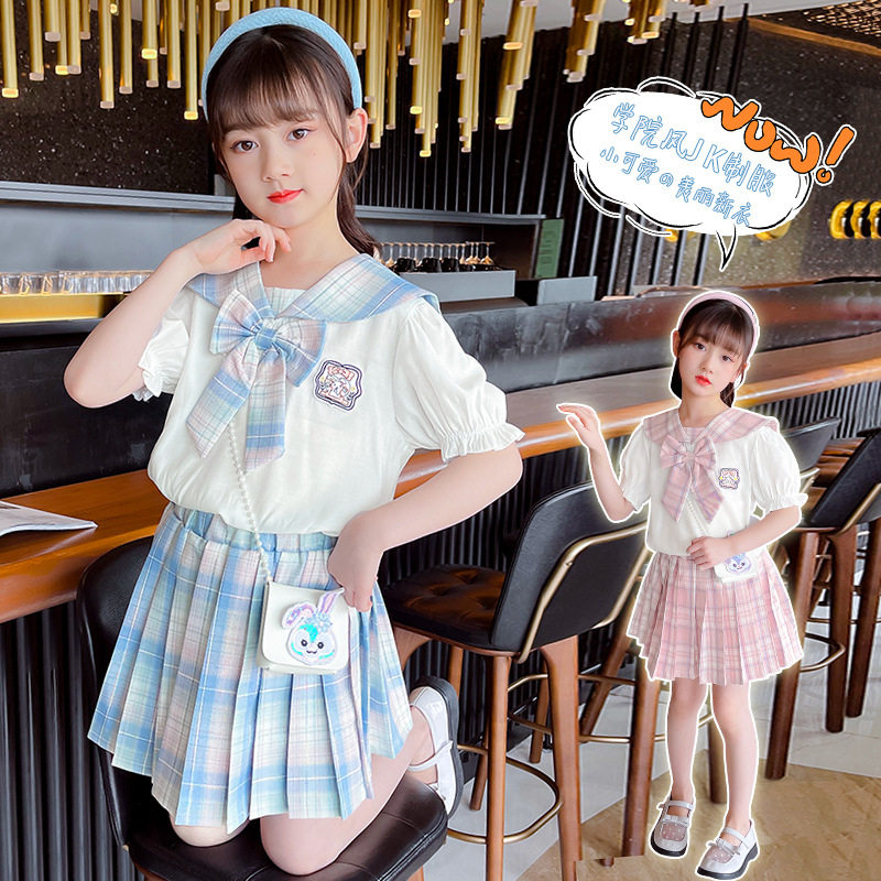 三四岁小女孩夏天穿的衣服学院风女童jk制服裙套装儿童姐妹装夏装