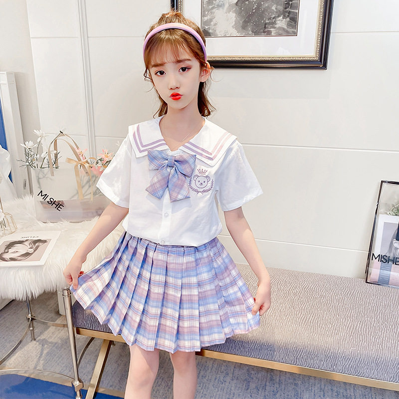 三四岁小女孩夏天穿的衣服儿童姐妹装韩版女童jk制服套装裙学院风