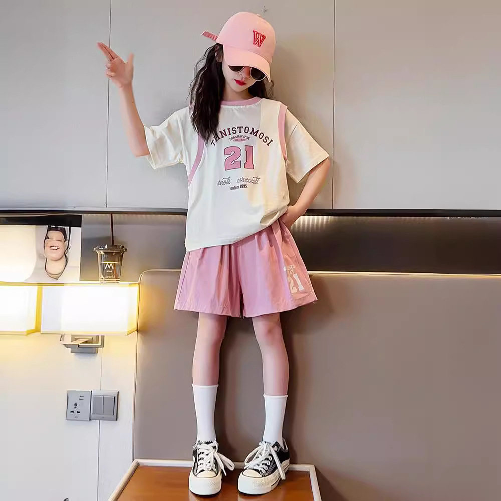 夏季小清新女童套装帅气小学生女孩衣服一大一小儿童姐妹装十岁10