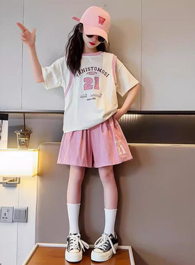 夏季小清新女童套装帅气小学生女孩衣服一大一小儿童姐妹装十岁10