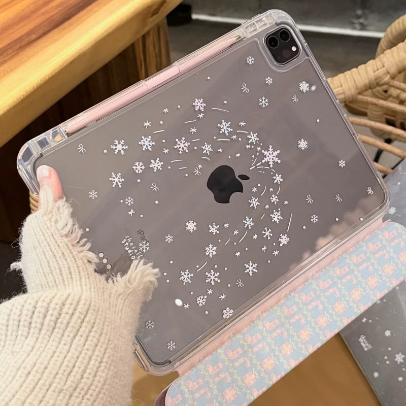 Shesell「雪花树」Y折滑轨拆分亚克力质感iPad保护壳带笔槽皮革抗污防脏横竖可放