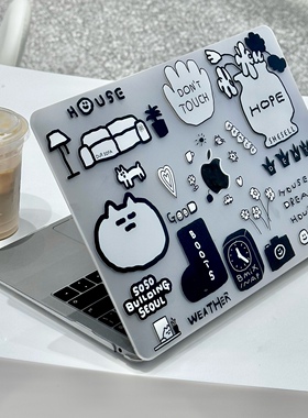 Shesell「漫画喵」适用于MacBook保护壳air pro保护套防磕碰M1M2亮面卡通小猫黑白酷创意小众