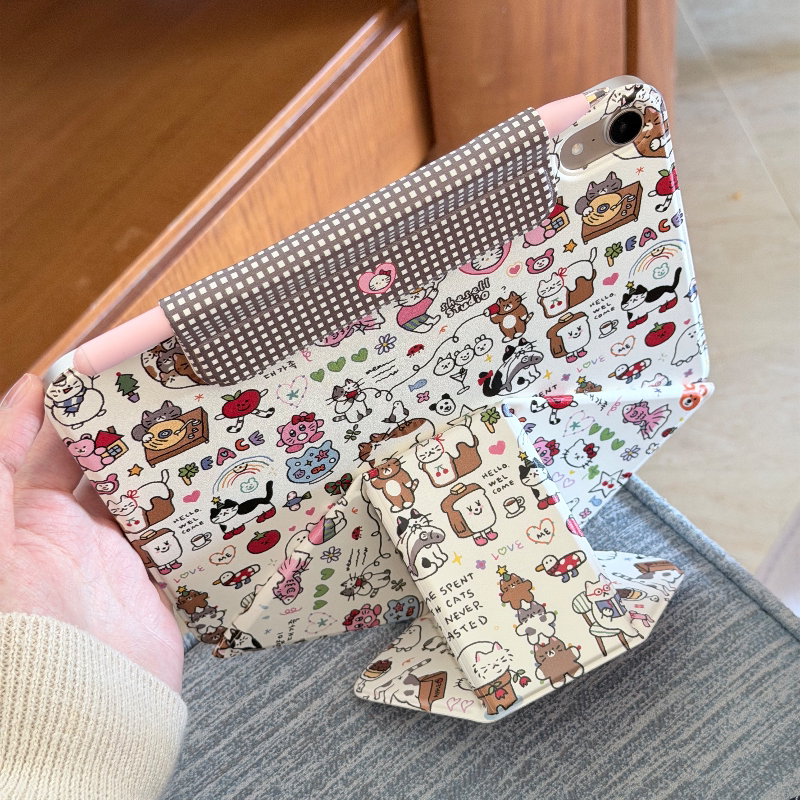 Shesell「一堆猫」ipad增高多折磁吸双面夹保护壳适用2025款air保护套11代搭扣分离