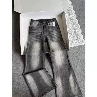 美式复古黑灰色微喇低腰牛仔裤女款秋季小个子裤子修身显瘦喇叭裤