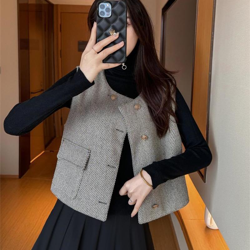 小香风西装马甲外套女春秋外穿短款法式名媛高级无袖马夹坎肩背心