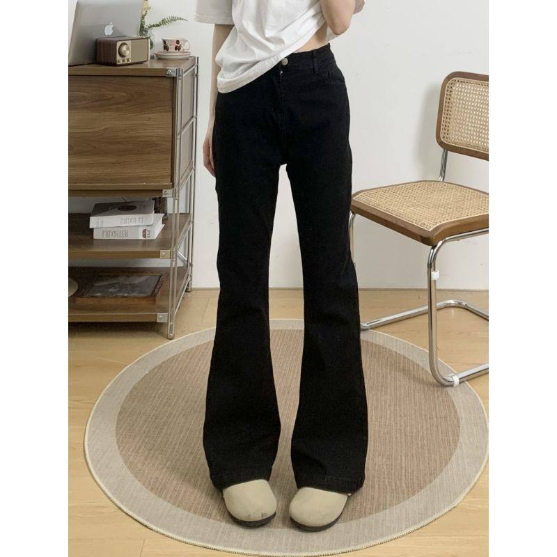 黑色辣妹小个子复古微喇牛仔裤女高腰显瘦宽松直筒新款喇叭裤子