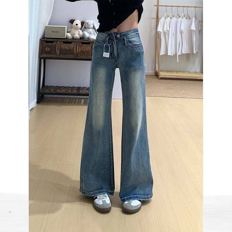 小个子一米五美式复古微喇牛仔裤女高腰显瘦宽松直筒新款喇叭裤子