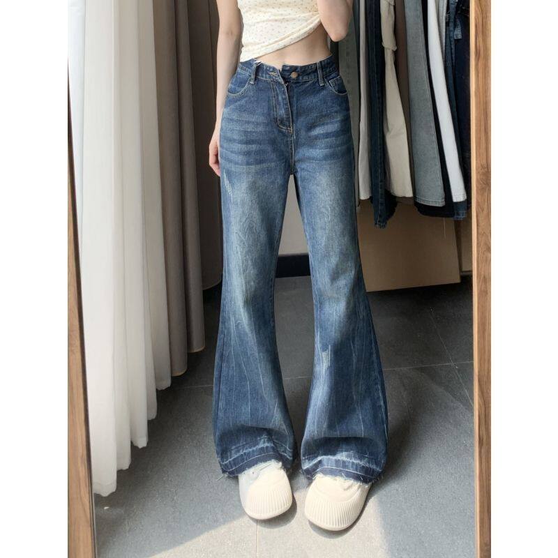 小个子一米五牛仔裤女高腰新款休闲通勤直筒时尚宽松显瘦喇叭拖地
