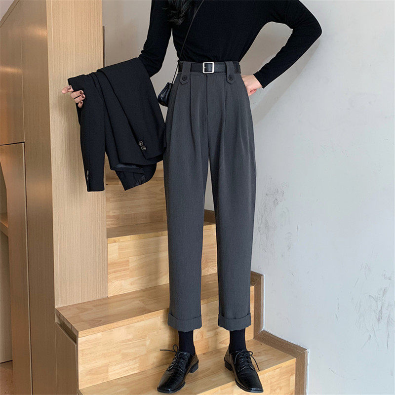Real shot real price Korean high waist slim draped suit cropped casual pants versatile straight pants
